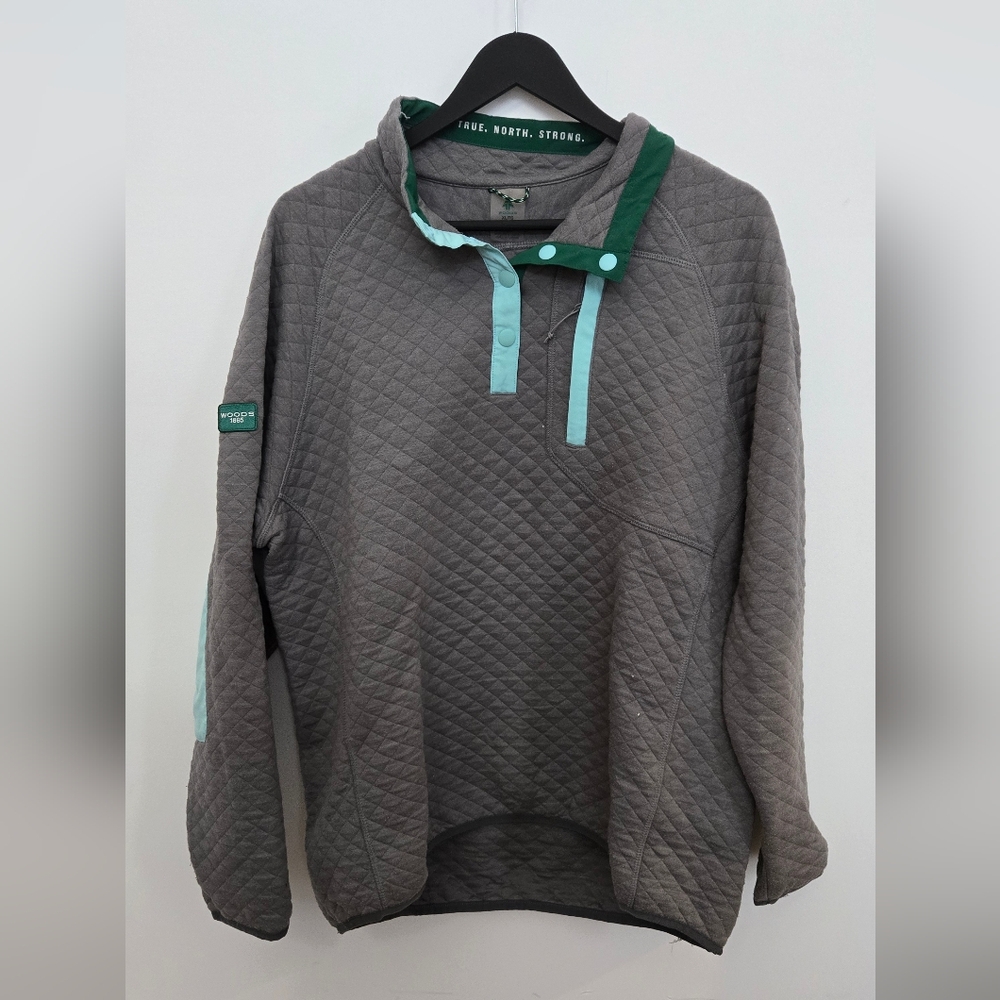 🥊Woods Farnham Quilted Gray Women's Sweater with Teal Accents